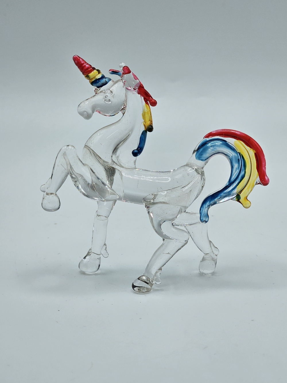 VINTAGE Rainbow Mane Tail Blown Glass Unicorn Figurine Decor Fantasy